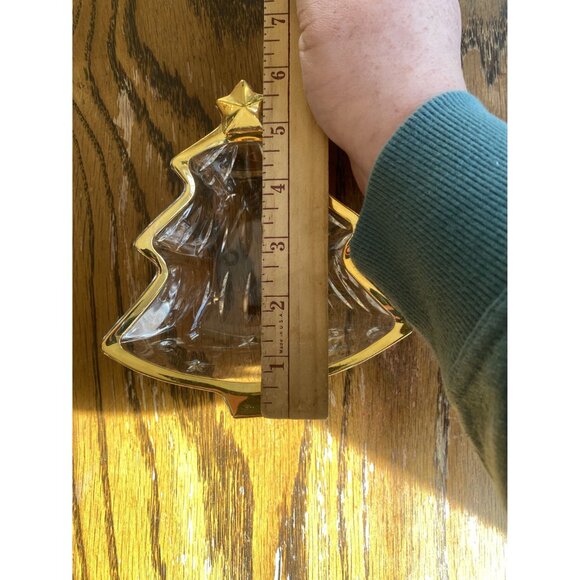 Vintage Glass Christmas Tree Candy Dish With Gold Rim - Picture 4 of 4